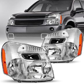 JSBOYAT Headlight Assembly Fit for 2005-2009 Chevy Equinox Driver and Passenger Side, Chorme Housing with Amber Reflector in Kuwait