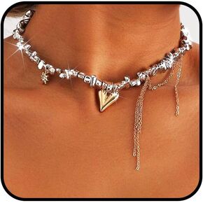 Heart Chunky Choker Necklace for Women Y2K Layered Rhinestone Necklaces Goth Irregular Tassel Necklaces Jewelry Gift in Kuwait