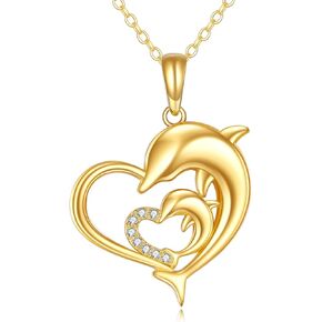 KECHO 14k Gold Dolphin Necklace Yellow Gold Love Heart Dolphin Pendant Necklace Fine Gold Necklace Jewelry Mothers Day Gifts for Mother Mom Women Daughter in Saudi Arabia