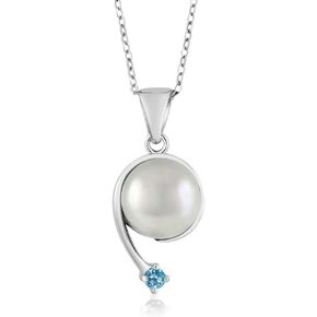 Gem Stone King 925 Sterling Silver Round 2.5MM Gemstone Birthstone and Cultured Freshwater Pearl Shooting Star Pendant Necklace For Women with 18 Inch Chain in Saudi Arabia