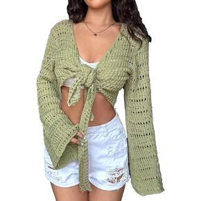 Womens Beach Cover Up Crochet Swimsuit Coverups oose Knit Cardigans Causal Blouse Tops Oversized Sexy Beachwear in Saudi Arabia