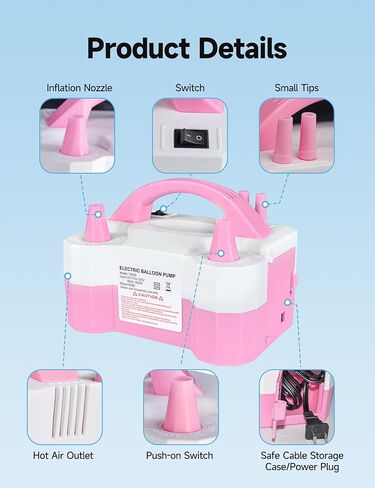 مضخة البالون الكهربائية ، محمولة مزدوجة فوهة مُضلِّن 600 واط عالي الطاقة 110 فولت تضخم الحفلات السريعة ، وتوفير الوقت مع إكسسوارات وفيرة-مضخة هواء البالونات لإعداد عطلات الزفاف عيد ميلاد in Kuwait