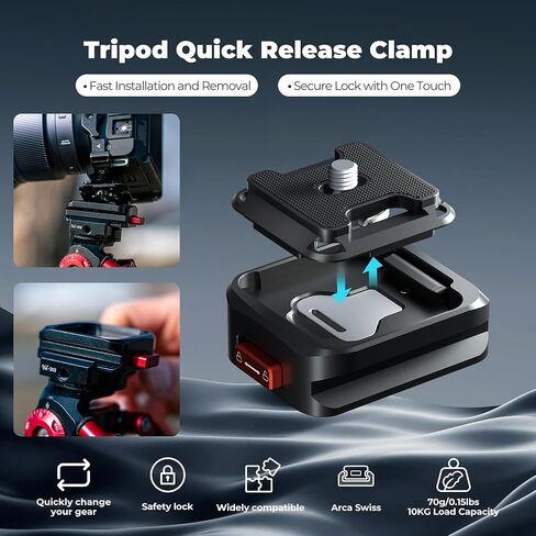 Freewell Tripod Quick Release Clamp for Fast Camera Mounting, Aluminum Build with 1/4"-20 Screw, Supports 10kg, Compatible with DSLR, Mirrorless Cameras, and Tripods in Kuwait