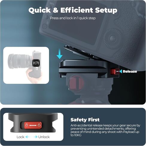 Freewell Tripod Quick Release Clamp for Fast Camera Mounting, Aluminum Build with 1/4"-20 Screw, Supports 10kg, Compatible with DSLR, Mirrorless Cameras, and Tripods in Kuwait