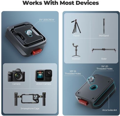 Freewell Tripod Quick Release Clamp for Fast Camera Mounting, Aluminum Build with 1/4"-20 Screw, Supports 10kg, Compatible with DSLR, Mirrorless Cameras, and Tripods in Kuwait