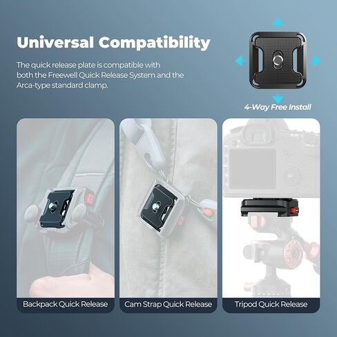 Freewell Tripod Quick Release Clamp for Fast Camera Mounting, Aluminum Build with 1/4"-20 Screw, Supports 10kg, Compatible with DSLR, Mirrorless Cameras, and Tripods in Kuwait