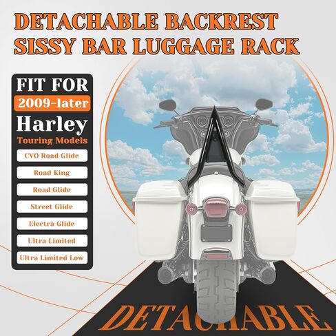HECASA Detachable Backrest Sissy Bar Compatible with 2009-2024 Harley Touring Models Street Road Electra Glide Road King CVO Ultra Limited Low Back Rest Luggage Rack (22 Inches Black) in Saudi Arabia