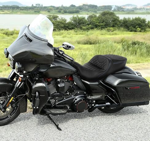 Gel Drive Sofa Seat For Harley Fit For Harley, SLMOTO Rider Passenger Hammock Motorcycle Seat Cushion Fit for Touring Road King Street Glide Road Glide Electra Glide 2009-2024 Black Blue in Kuwait