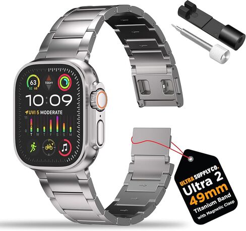 سوار Ultra 2 من التيتانيوم مع مشبك مغناطيسي وDLC (الكربون مثل الماس) متوافق مع Apple Watch Ultra 2 وUltra 1 سوار تيتانيوم مقاس 49 ملم (أسود) in Kuwait