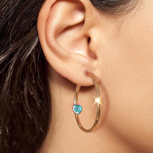 EVEVIC Trendy Austrian Crystals Heart Hoop Earrings for Women 14K Gold Plated Hypoallergenic Hoops Earring Jewelry Gift in Kuwait