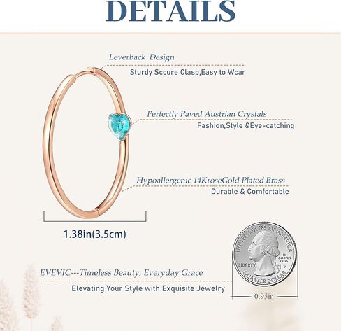 EVEVIC Trendy Austrian Crystals Heart Hoop Earrings for Women 14K Gold Plated Hypoallergenic Hoops Earring Jewelry Gift in Kuwait