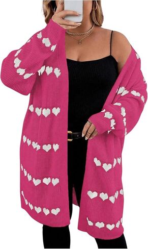 Makemechic Women's Plus Size Stendents Cadigan Cadigan Casual Open Open Kint خفيفة الوزن Cadigan Heart Long Sleeve in Saudi Arabia