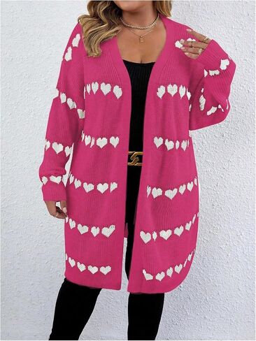 Makemechic Women's Plus Size Stendents Cadigan Cadigan Casual Open Open Kint خفيفة الوزن Cadigan Heart Long Sleeve in Saudi Arabia