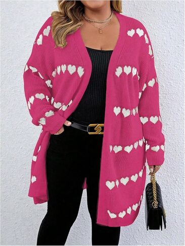 Makemechic Women's Plus Size Stendents Cadigan Cadigan Casual Open Open Kint خفيفة الوزن Cadigan Heart Long Sleeve in Saudi Arabia
