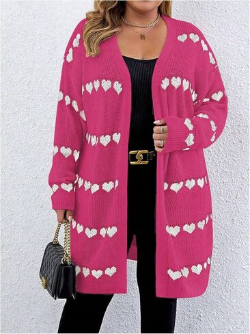 Makemechic Women's Plus Size Stendents Cadigan Cadigan Casual Open Open Kint خفيفة الوزن Cadigan Heart Long Sleeve in Saudi Arabia