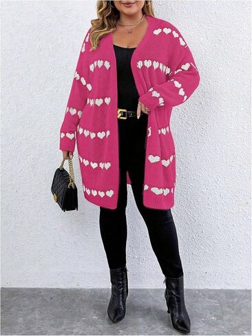 Makemechic Women's Plus Size Stendents Cadigan Cadigan Casual Open Open Kint خفيفة الوزن Cadigan Heart Long Sleeve in Saudi Arabia