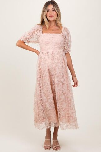 Pinkblush Light Floral Mesh Overlay Tie Back Back Midi Dress in Saudi Arabia