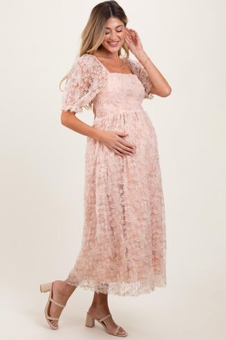Pinkblush Light Floral Mesh Overlay Tie Back Back Midi Dress in Saudi Arabia