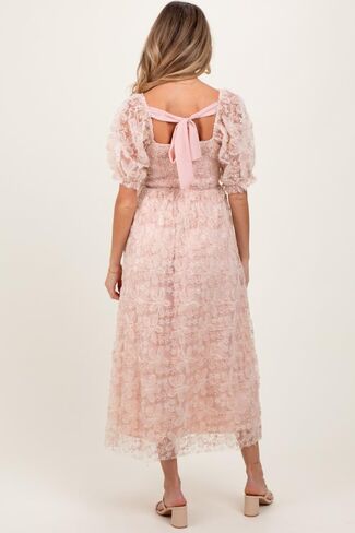 Pinkblush Light Floral Mesh Overlay Tie Back Back Midi Dress in Saudi Arabia