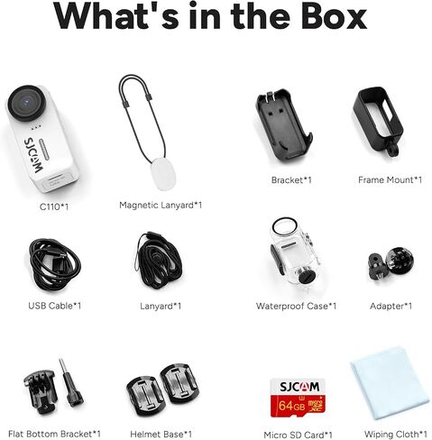 SJCAM C110+ 4K Mini Body Camera with 6-Axis Gyro Stabilizer,170° Wide Angle Magnetic POV Wearable Action Cam, 30M Waterproof, 64GB Card, Hands-Free Recording for Helmet, Motorcycle & Vlogging in Saudi Arabia