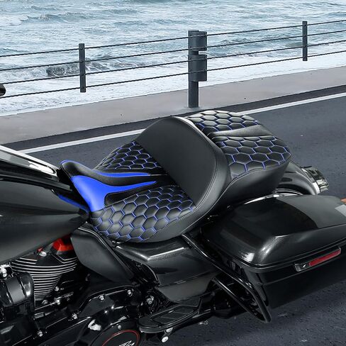 Gel Drive Sofa Seat For Harley Fit For Harley, SLMOTO Rider Passenger Hammock Motorcycle Seat Cushion Fit for Touring Road King Street Glide Road Glide Electra Glide 2009-2024 Black Blue in Kuwait