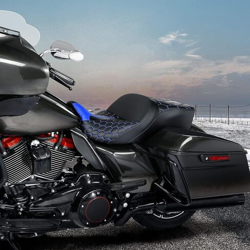 Gel Drive Sofa Seat For Harley Fit For Harley, SLMOTO Rider Passenger Hammock Motorcycle Seat Cushion Fit for Touring Road King Street Glide Road Glide Electra Glide 2009-2024 Black Blue in Kuwait