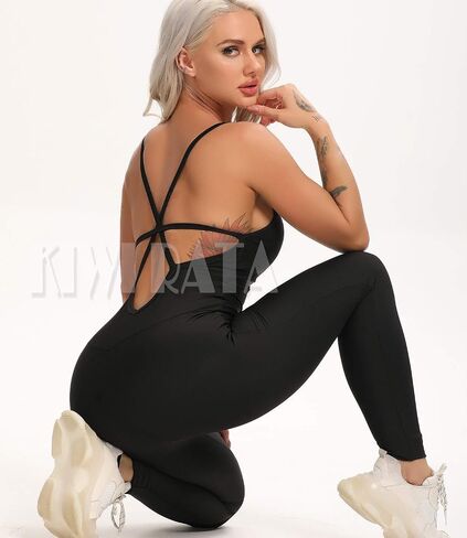 KIWI RATA Womens Sexy Bodycon Backless Jumpsuit Workout One-Piece Cacual Sculpted Bodysuit Sport Romper in Saudi Arabia