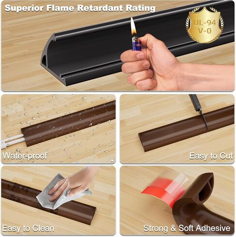 Kneelisa 10FT Side-Open Extension Cord Covers for Wires on Floor,Silicone | Power Cable Protector Cord Hider Management Strip,Hide Electric Wire on Carpet,Chord Runner Protective Safety,Black in Kuwait