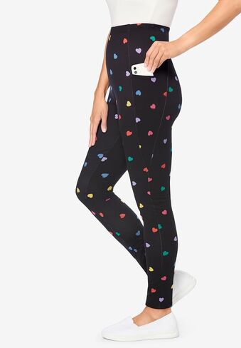 Woman Within Plus Size Stretch-Cotton Knit Pull-On Printed Pocket Leggings in Saudi Arabia