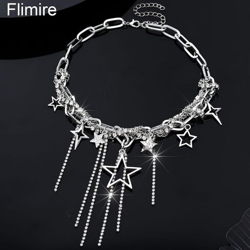 Heart Chunky Choker Necklace for Women Y2K Layered Rhinestone Necklaces Goth Irregular Tassel Necklaces Jewelry Gift in Kuwait