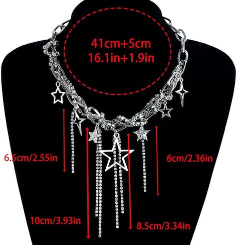 Heart Chunky Choker Necklace for Women Y2K Layered Rhinestone Necklaces Goth Irregular Tassel Necklaces Jewelry Gift in Kuwait