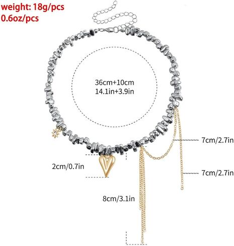 Heart Chunky Choker Necklace for Women Y2K Layered Rhinestone Necklaces Goth Irregular Tassel Necklaces Jewelry Gift in Kuwait