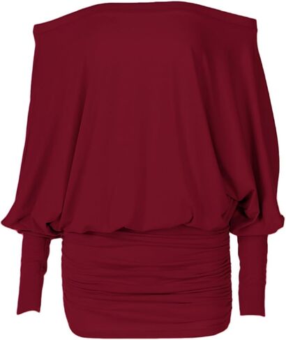 Off Shoulder Dress Batwing Sleeves Dresses for Women Long Sleeve Oversized Sexy Ruched Bodycon Cocktail Dress in Saudi Arabia