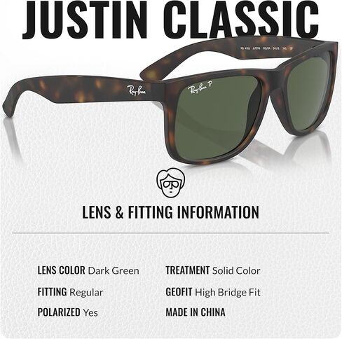 Ray-Ban RB4165 Justin Classic Polarized Square Square Shuslasse مع حزمة مجموعة النظارات الرسمية in Saudi Arabia