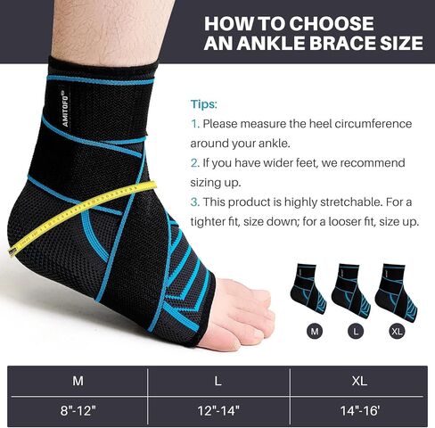 Ankle Brace Foot Support: Plantar Fasciitis and Achilles Tendonitis Relief, Heel Support for Men and Women with Strap for Foot Swelling and Compression (Single, Black Blue, Medium) in Kuwait