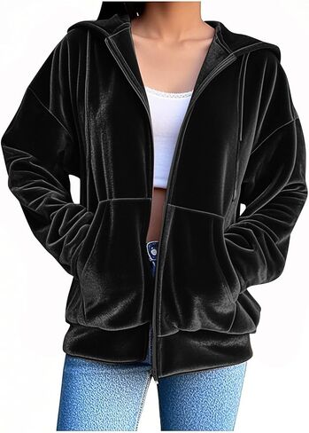 Hoodie Hoodie للسيدات zip up sweatshirt up long sweeve sweatshirt with hood disual velor extwear with wickets in Saudi Arabia