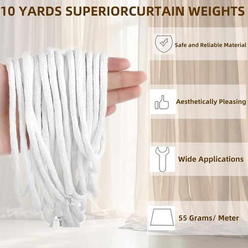 Curtain Weighted Tape,Drapery Weight Rope Leaded Weighted Drapery Tape Weighted Lead Rope Increase Drapery Weights for Outdoor Indoor Curtain DIY Length Curtain Accessories (10 Yard) in Saudi Arabia