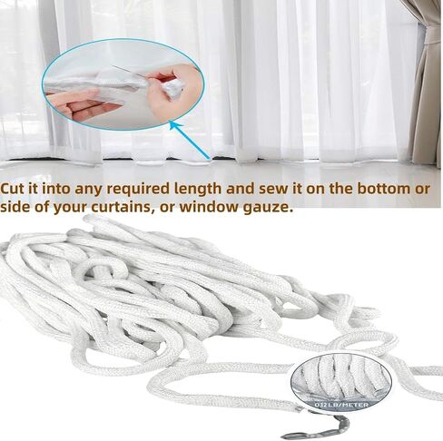 Curtain Weighted Tape,Drapery Weight Rope Leaded Weighted Drapery Tape Weighted Lead Rope Increase Drapery Weights for Outdoor Indoor Curtain DIY Length Curtain Accessories (10 Yard) in Saudi Arabia