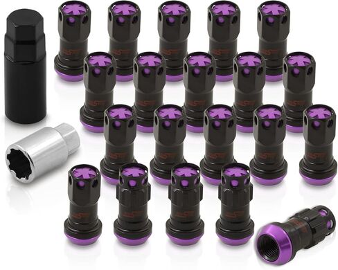 AJP Distributors 20 Piece Universal M12x1.25 Open or Closed End Steel Lug Nuts, 20pc M12 x 1.25MM Lug Nut Set + Locking Adapter Key Socket Wheels Rims JDM VIP Kit Black Body Purple Cap in Saudi Arabia