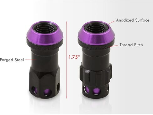 AJP Distributors 20 Piece Universal M12x1.25 Open or Closed End Steel Lug Nuts, 20pc M12 x 1.25MM Lug Nut Set + Locking Adapter Key Socket Wheels Rims JDM VIP Kit Black Body Purple Cap in Saudi Arabia