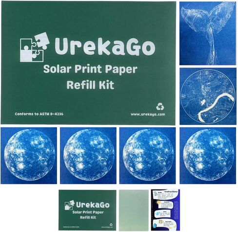 حزمة إعادة تعبئة ورق Cyanotype - 15 ورقة مطلية مسبقًا مقاس 8 × 10 بوصة، برنامج تعليمي للرسوم المتحركة، ظرف من الورق المقوى قابل لإعادة الاستخدام للمدارس والاستوديوهات الفنية in Saudi Arabia