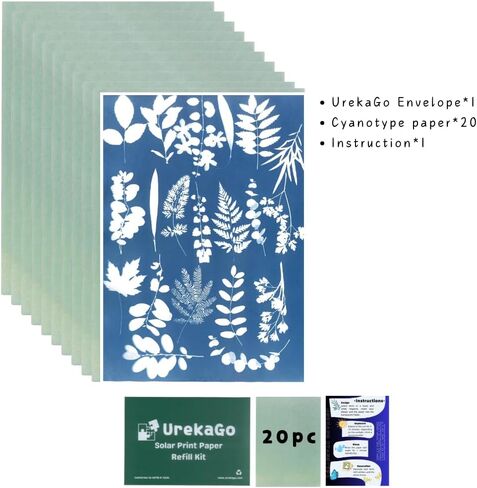 حزمة إعادة تعبئة ورق Cyanotype - 15 ورقة مطلية مسبقًا مقاس 8 × 10 بوصة، برنامج تعليمي للرسوم المتحركة، ظرف من الورق المقوى قابل لإعادة الاستخدام للمدارس والاستوديوهات الفنية in Saudi Arabia