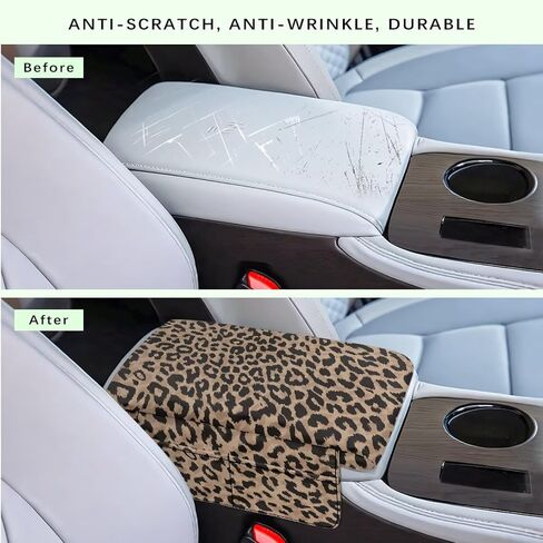 Dreaweet Brown Leopard Print Center Console Cover Thick Arm Rest Cover for Car Women Cheetah Car Accessories Interior Middle Console Cushion Cover Pad with Pockets in Saudi Arabia