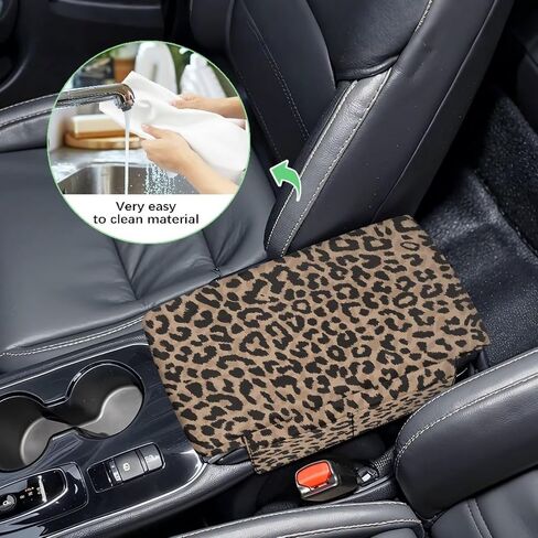 Dreaweet Brown Leopard Print Center Console Cover Thick Arm Rest Cover for Car Women Cheetah Car Accessories Interior Middle Console Cushion Cover Pad with Pockets in Saudi Arabia