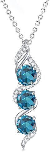 Round Cut 5 MM Birthstone Necklace 925 Sterling Silver Three Birthstone Pendant Necklace with 18+2 inch Chain for Valentines Anniversary Women Gifts in Kuwait