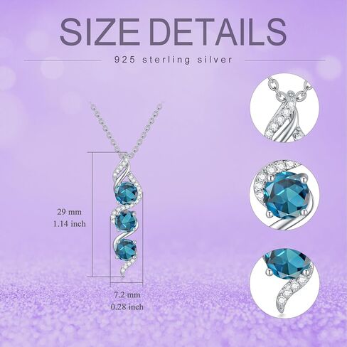 Round Cut 5 MM Birthstone Necklace 925 Sterling Silver Three Birthstone Pendant Necklace with 18+2 inch Chain for Valentines Anniversary Women Gifts in Kuwait