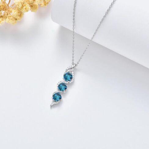 Round Cut 5 MM Birthstone Necklace 925 Sterling Silver Three Birthstone Pendant Necklace with 18+2 inch Chain for Valentines Anniversary Women Gifts in Kuwait