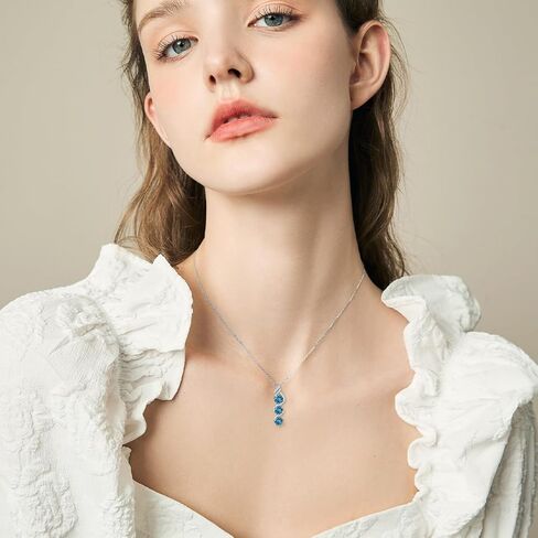 Round Cut 5 MM Birthstone Necklace 925 Sterling Silver Three Birthstone Pendant Necklace with 18+2 inch Chain for Valentines Anniversary Women Gifts in Kuwait