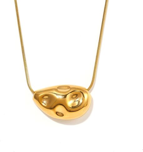 Jean Beau Chunky Irregular Textured Pendant Long Necklace for Women, Statement Trendy Stainless Steel Chain Necklaces Prom Fashion Jewelry Gift in Saudi Arabia