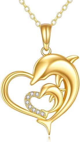 KECHO 14k Gold Dolphin Necklace Yellow Gold Love Heart Dolphin Pendant Necklace Fine Gold Necklace Jewelry Mothers Day Gifts for Mother Mom Women Daughter in Saudi Arabia
